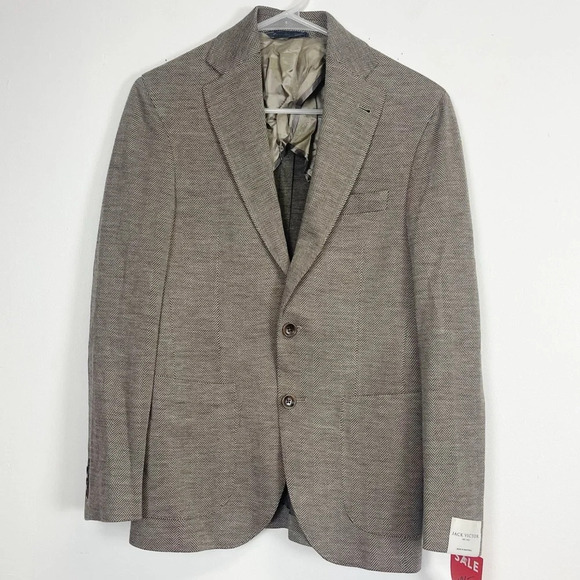 NEW Jack Victor Sport Coat Unconstructed Wool Herringbone Tan Mens 36 S 36S NWT